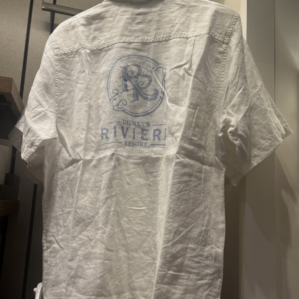 Disney Tommy Bahama White Short-Sleeve Button-Down with Light Blue Riviera Logo